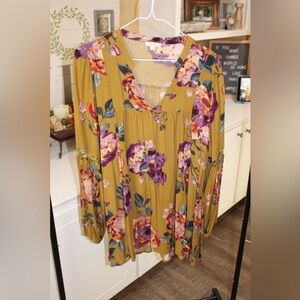 Mustard Floral Boho Long Sleeve Blouse 🌼